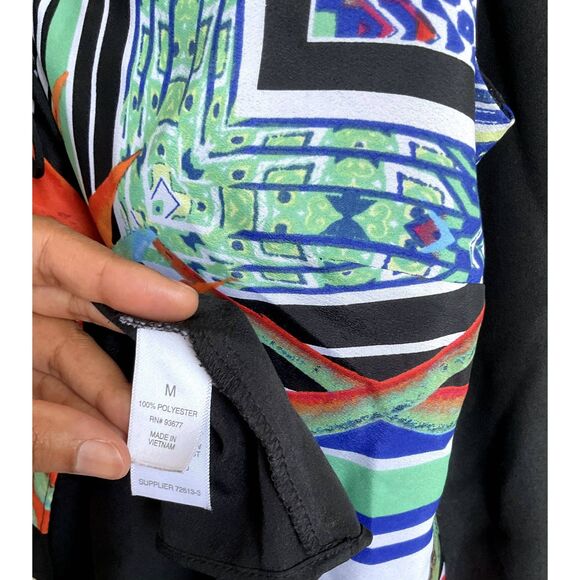 BISOU BISOU Women's Blouse Size M Black Tropical Tank Michele Bohbot #6 - Picture 3 of 5